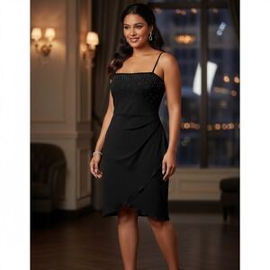 Vintage 90's Sunea Slip Dress Women Large Sleeveless Studs LBD Tulip Hem‎ Black